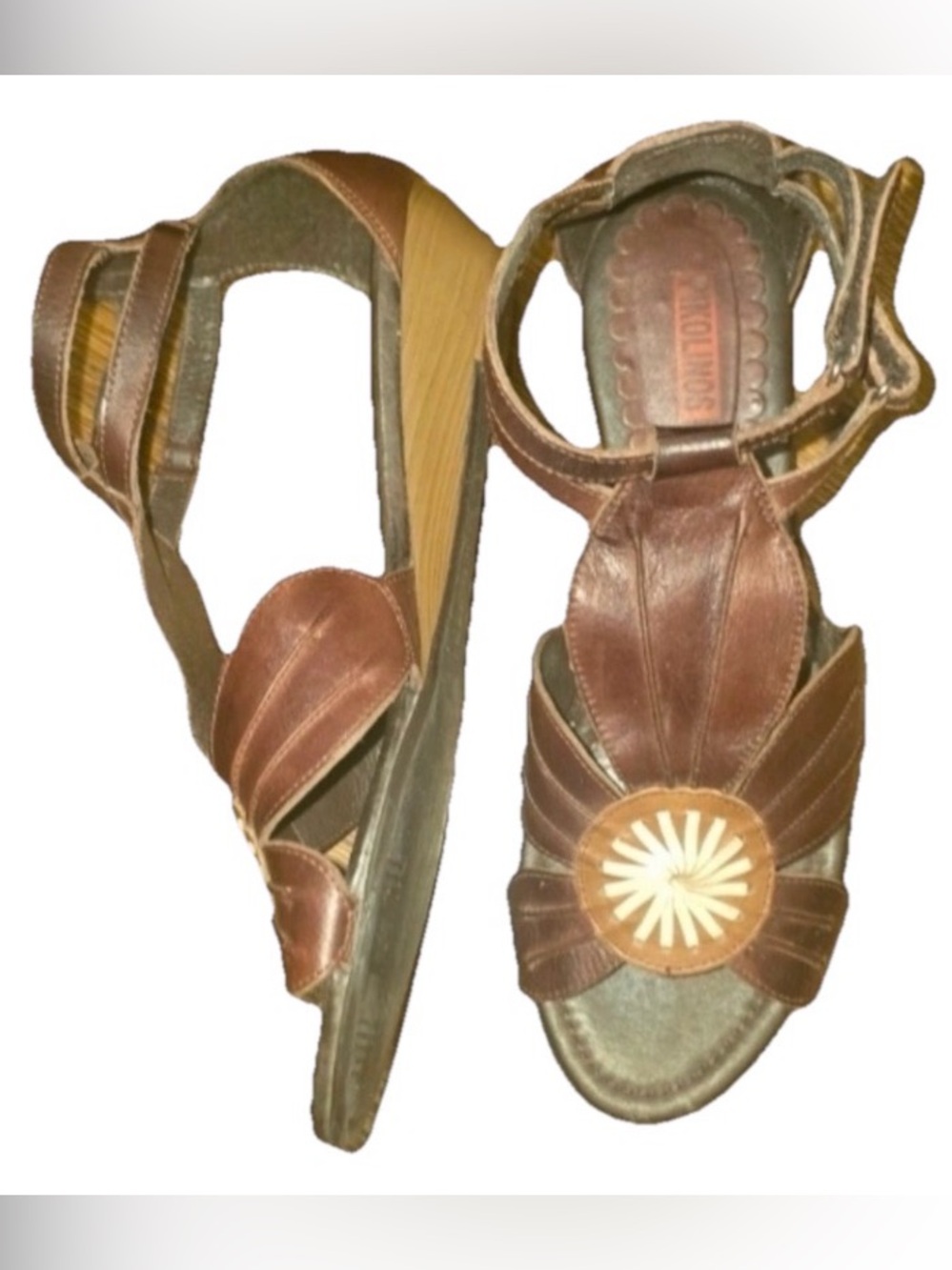 PIKOLINOS  Elegant Brown Leather Sandals with Floral Accent